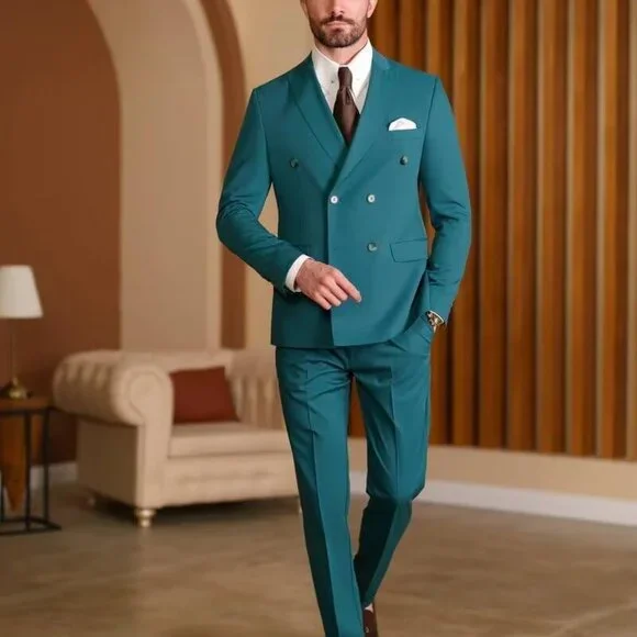 2 Piece Double Breasted Suit Men Slim Fit Mens Double Breasted Blazer Pants Sets